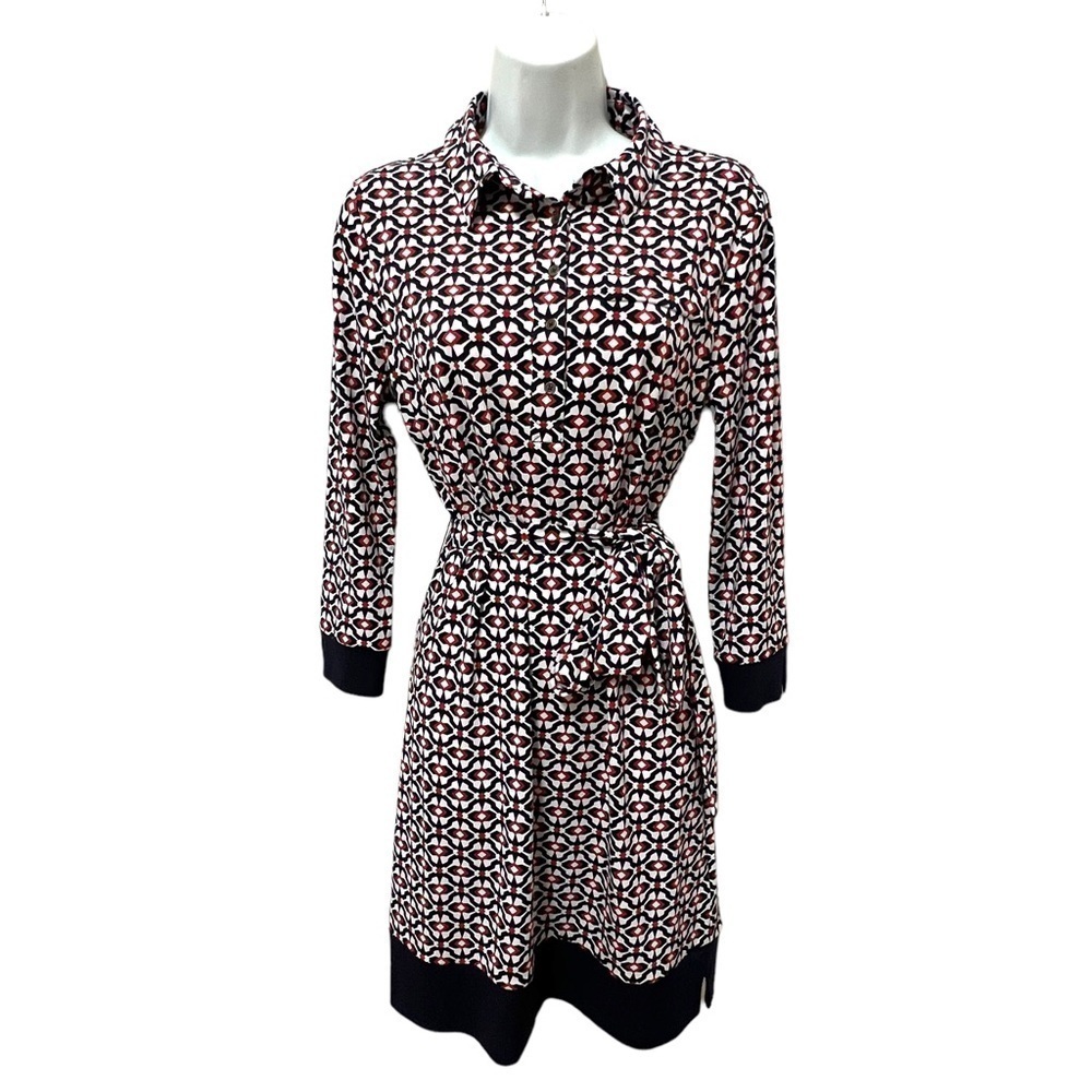 41 HAWTHORNE Navy & Red Collared Button Shirt Dress, Size Small